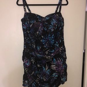 Purple/Black/Grey One piece bathing suit